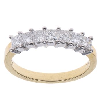 18ct Yellow Gold 0.75ct Princess Cut Diamond Seven Stone Eternity Ring