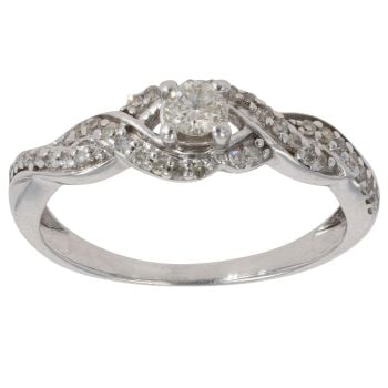 9ct White Gold 0.25ct Brilliant Cut Diamond Solitaire Crossover Ring