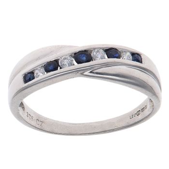 9ct White Gold Sapphire and Cubic Zirconia Crossover Ring