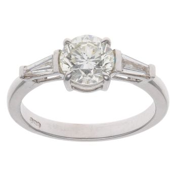 18ct White Gold 1.50ct Brilliant And Baguette Cut Diamond Solitaire Ring