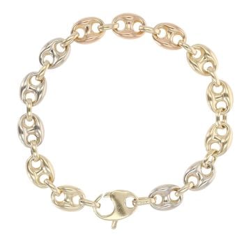9ct Yellow White and Rose Gold Button Bracelet 7"