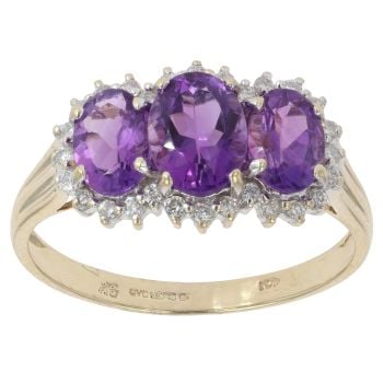 9ct Yellow Gold 0.25ct Diamond and Amethyst Triple Cluster Ring