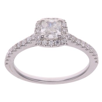 18ct White Gold 0.85ct Cushion and Brilliant Cut Diamond Cluster Ring