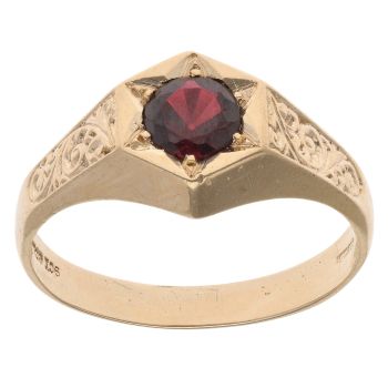 9ct Yellow Gold Garnet Single Stone Signet Ring