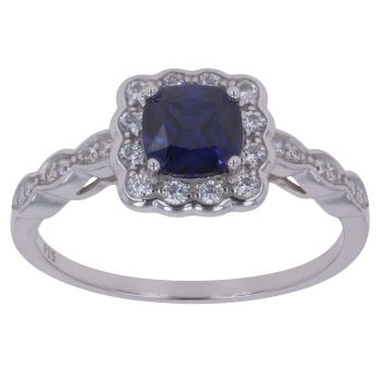 Silver Cubic Zirconia and Blue Gemstone Cluster Ring By Icesia