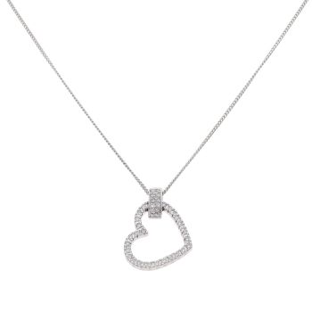 18ct White Gold 0.40ct Brilliant Cut Diamond Heart Pendant and Chain 18"