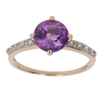 9ct Yellow Gold Amethyst and Cubic Zirconia Single Stone Ring