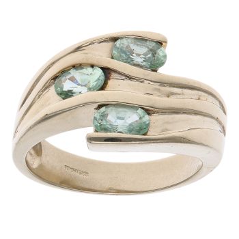 9ct Yellow Gold Green Sapphire Three Stone Ring
