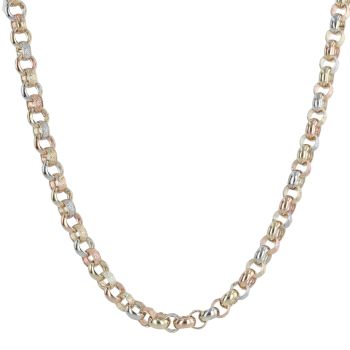 9ct Yellow White and Rose Gold Patterned Belcher Chain 20"