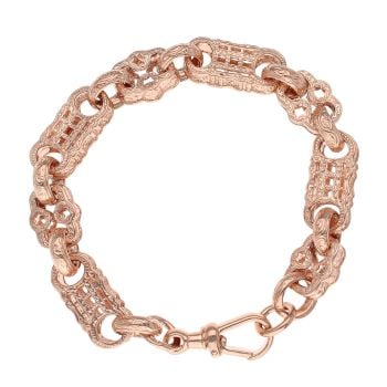 9ct Rose Gold Patterned Starss and Bars Bracelet 9"