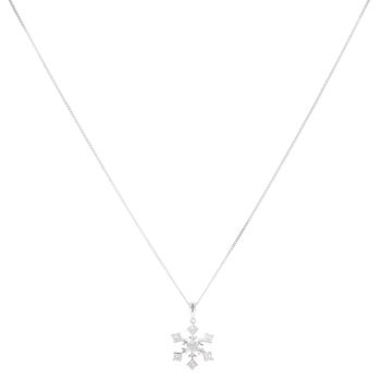 18ct White Gold 0.30ct Princess And Brilliant Cut Diamond Snowflake Pendant And Chain 18"