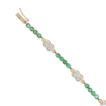 9ct Yellow Gold 0.20ct Diamond And Emerald Bracelet 7"