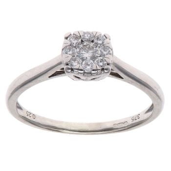 9ct White Gold 0.25ct Brilliant Cut Diamond Cluster Ring