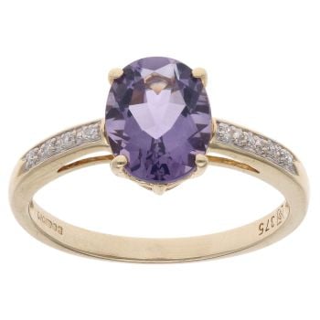 9ct Yellow Gold 0.05ct Diamond And Amethyst Ring
