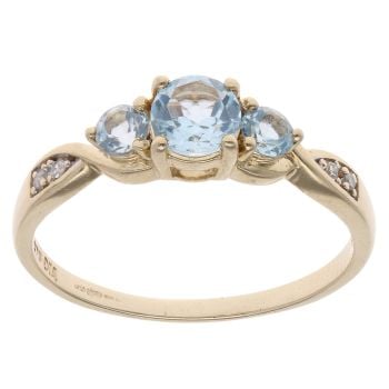 9ct Yellow Gold 0.05ct Diamond And Blue Topaz Ring