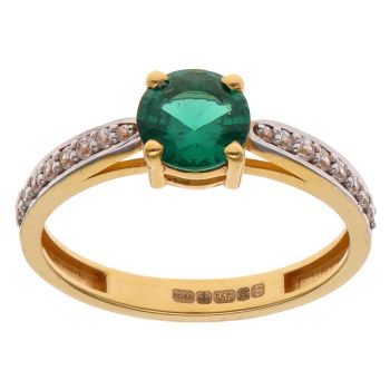 22ct Yellow Gold Green Cubic Zirconia Single Stone Ring