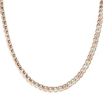 9ct Yellow White and Rose Gold Rollerball Chain 16"