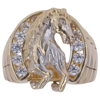 14ct Yellow and White Gold Cubic Zirconia Horseshoe Ring