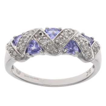 9ct White Gold 0.10ct Diamond And Tanzanite Zig-Zag Ring