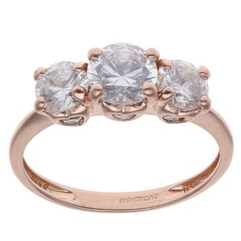 14ct Rose Gold Cubic Zirconia Three Stone Ring