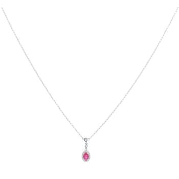 9ct White Gold 0.20ct Diamond And Ruby Cluster Pendant And Chain 18"