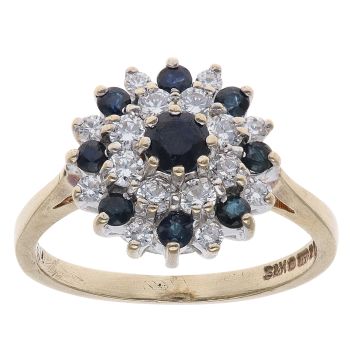 9ct Yellow Gold Sapphire and Cubic Zirconia Cluster Ring