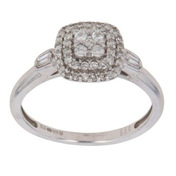 9ct White Gold 0.27ct Baguette And Brilliant Cut Diamond Cluster Ring