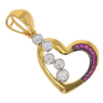 22ct Yellow Gold Pink and Colourless Cubic Zirconia Heart Pendant