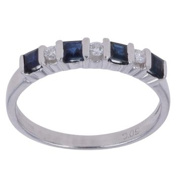 9ct White Gold 0.09ct Diamond and Sapphire Ring