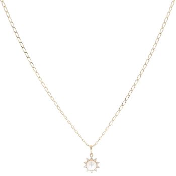 9ct Yellow Gold 0.10ct Diamond And Pearl Cluster Pendant And Chain 16"
