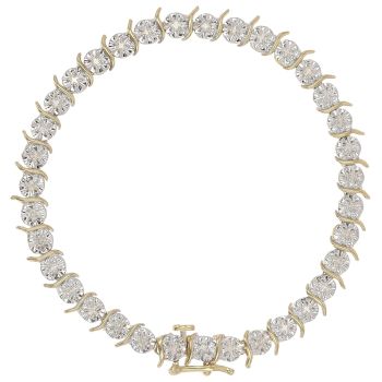 9ct Yellow And White Gold 0.90ct Brilliant Cut Diamond Bracelet 7"