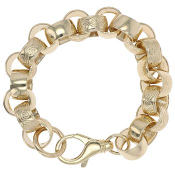 9ct Yellow Gold Patterned and Plain Belcher Bracelet 9"