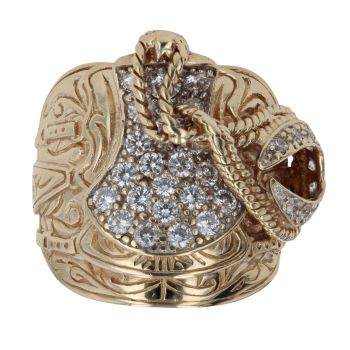 9ct Yellow Gold Cubic Zirconia Patterned Saddle Ring