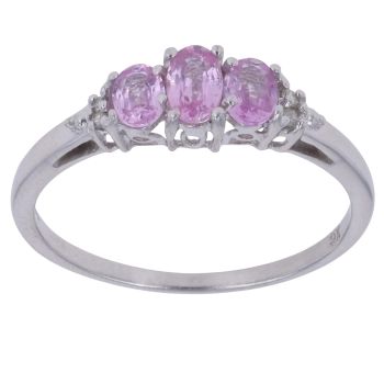 9ct White Gold 0.02ct Diamond and Pink Sapphire Three Stone Ring