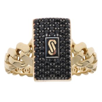 14ct Yellow Gold Monaco Classic Black Pave Signet Ring