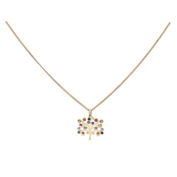 9ct Yellow Gold Multi Gemstone Tree Pendant and Chain 18"