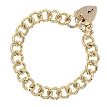 9ct Yellow Gold Heart Lock Charm Bracelet 7"