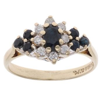 9ct Yellow Gold 0.15ct Diamond and Sapphire Cluster Ring