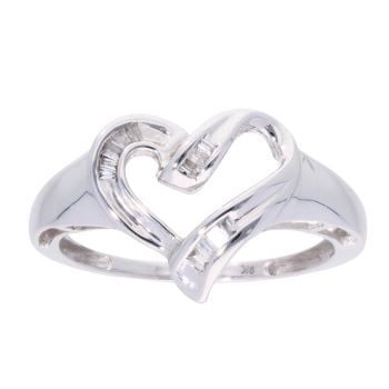 9ct White Gold Baguette Diamond Heart Ring