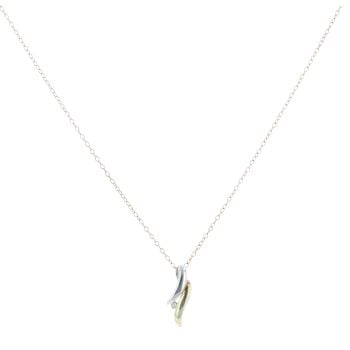 9ct Yellow and White Gold 0.02ct Diamond Wave Pendant and Chain 18"