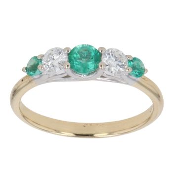 18ct Yellow Gold 0.35ct Brilliant Cut Diamond and Emerald Five Stone Ring
