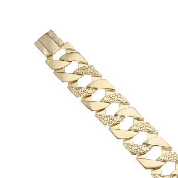 9ct Yellow Gold Patterned and Plain Curb Bracelet 9"