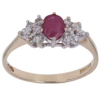 9ct Yellow Gold 0.15ct Brilliant Cut Diamond and Ruby Solitaire Ring