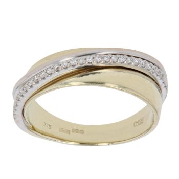 9ct Yellow and White Gold 0.12ct Brilliant Cut Diamond Crossover Ring