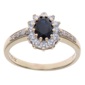 9ct Yellow Gold Sapphire and Cubic Zirconia Cluster Ring