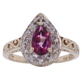 9ct Yellow Gold Cubic Zirconia and Pink Topaz Cluster Ring
