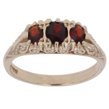 9ct Yellow Gold Garnet Three Stone Ring