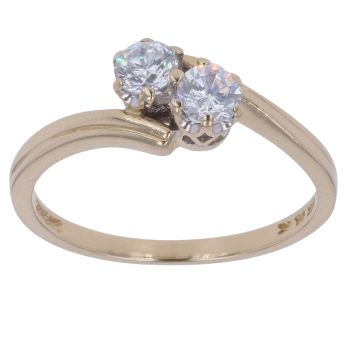 14ct Yellow Gold Cubic Zirconia Two Stone Twist Ring
