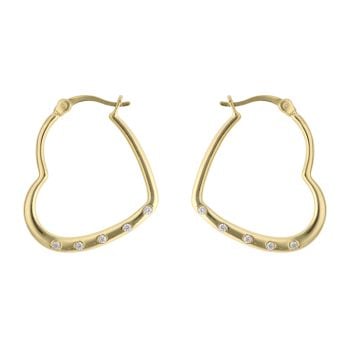 Gold Plated Silver Cubic Zirconia Heart Hoop Earrings