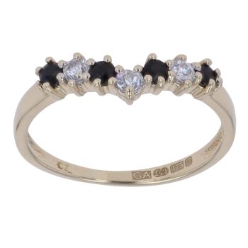 9ct Yellow Gold Sapphire and Cubic Zirconia Wishbone Ring